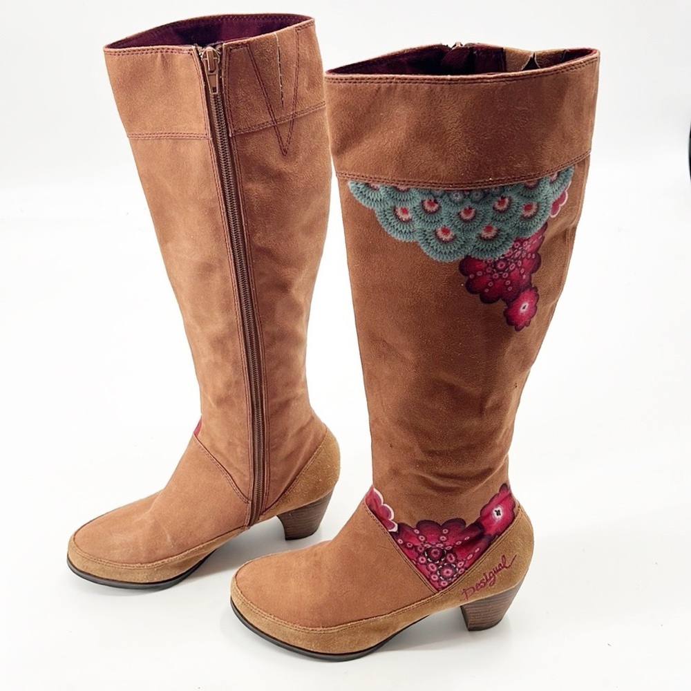 Desigual ESTHER High Shaft High Heel Boots, EU 37 US 6.5, Brown Floral - Picture 10 of 15